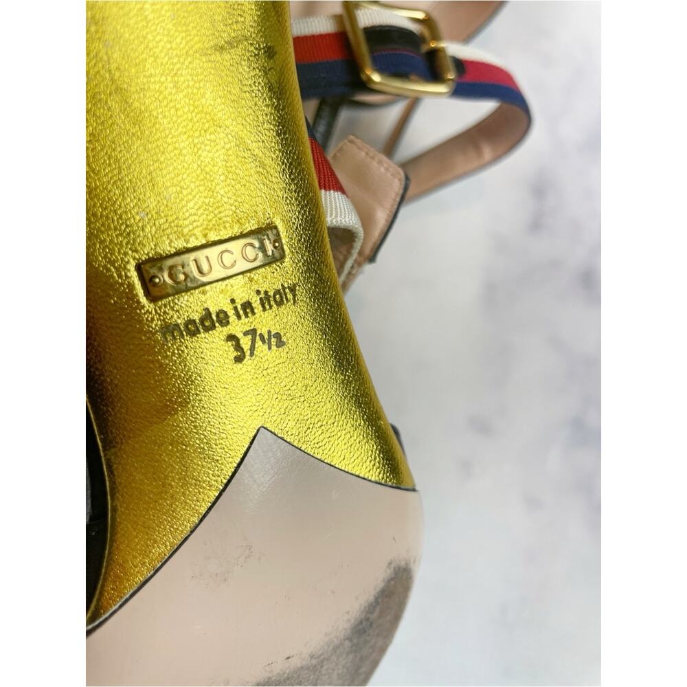 Gucci Unia Sylvie Web Strap Pumps Black Bamboo Kitten Heel 37.5 / 7.5 - Picture 11 of 11
